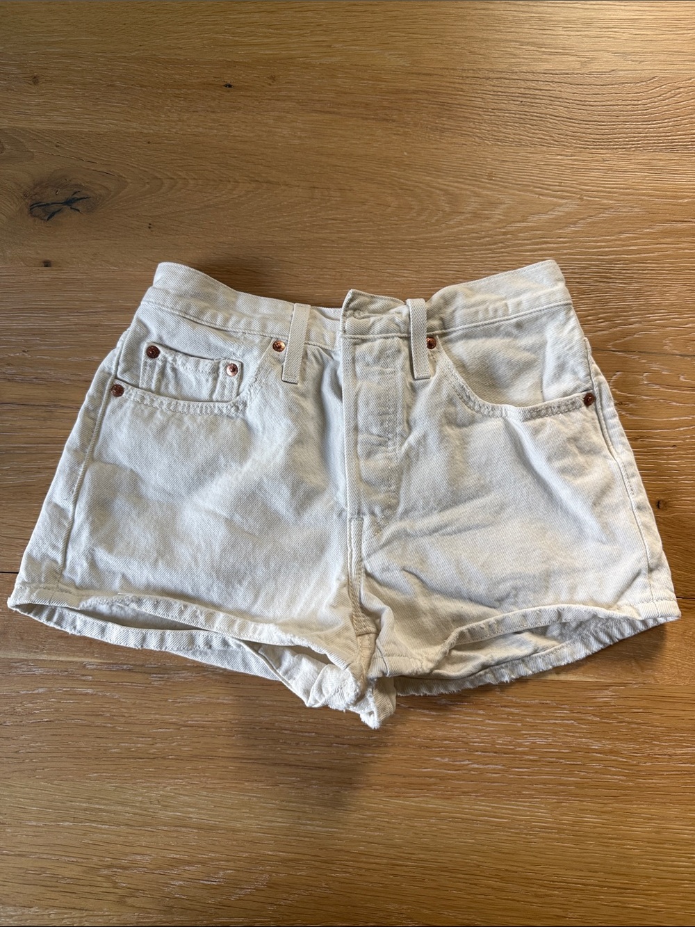 Levi's Cream High-Rise Denim Shorts